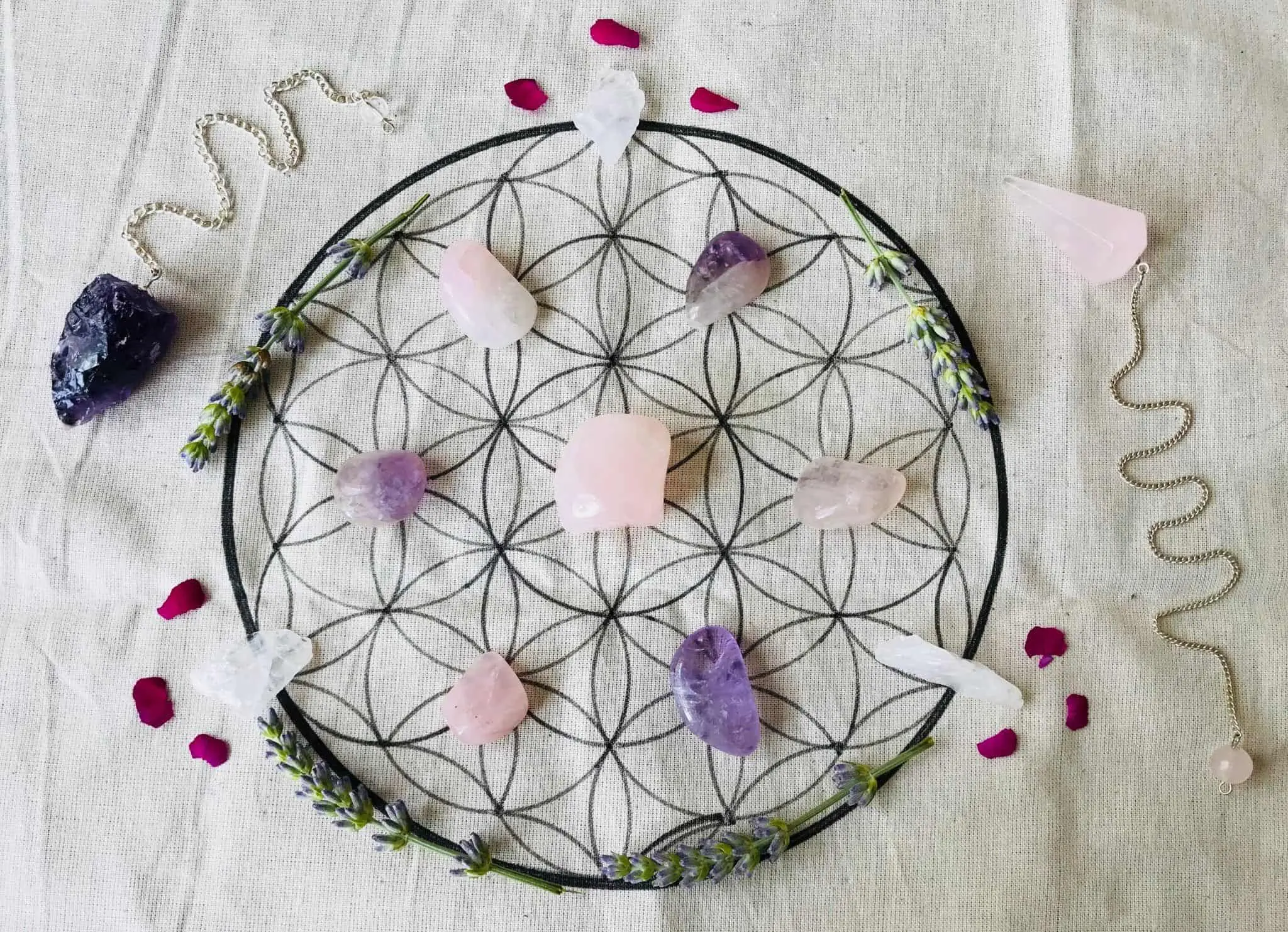 Hand Drawn Crystal Grid With Assortment Of Crystals At Surrendertohappiness.Com